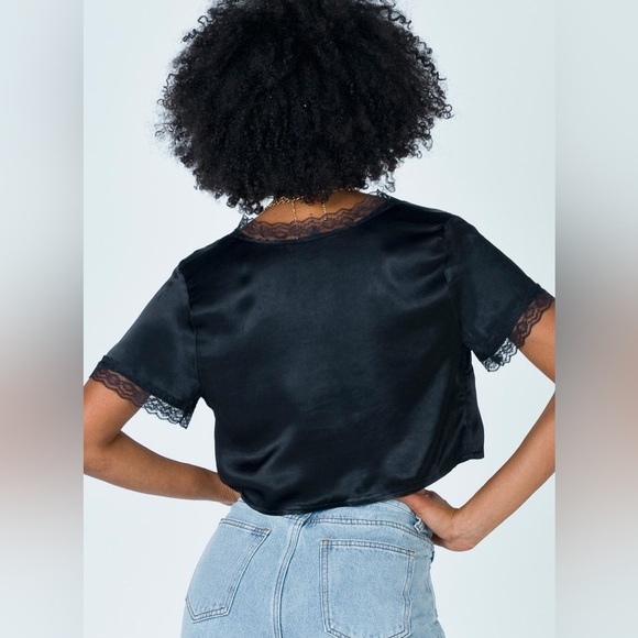 Princess Polly Vintage Tie Up Lace Crop Top Black Size 0 - Picture 10 of 14